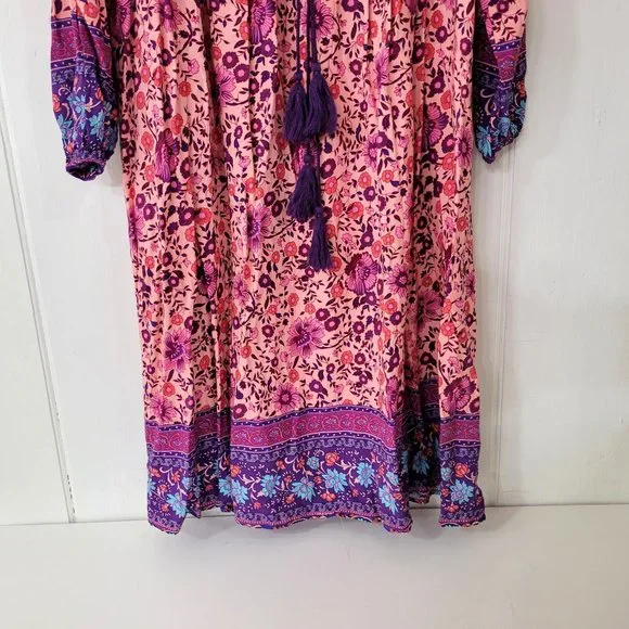 R. Vivimos Pink and Purple Boho Rayon Dress - Picture 4 of 6